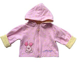 Disney Y2K Infant Pink Hooded Jacket Piglet Embroidered Cozy 12M Fleece